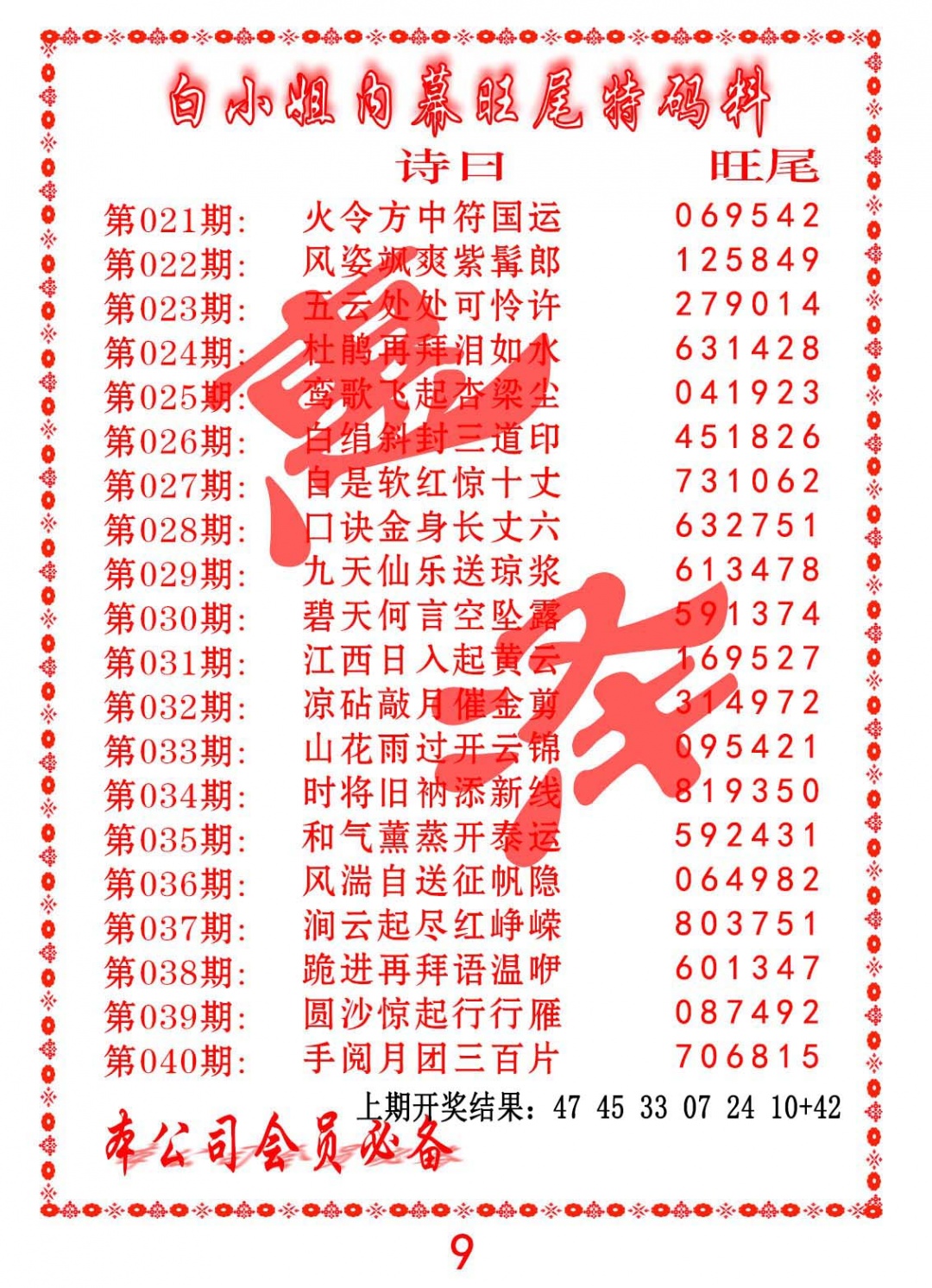 022期内幕旺尾特码料[图]