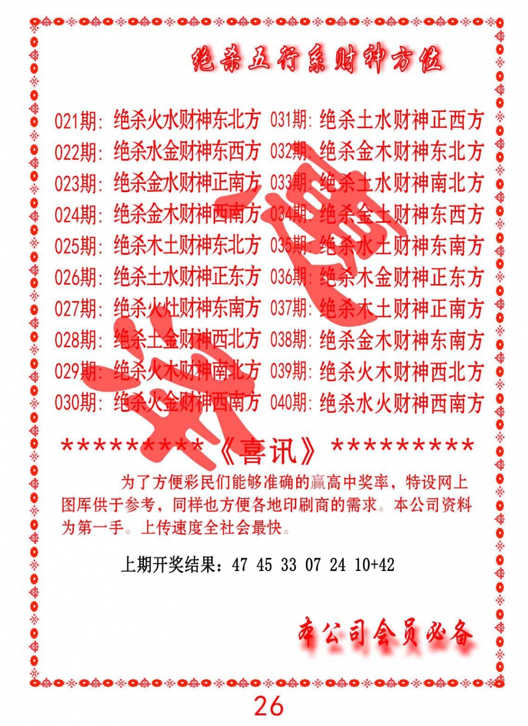 022期绝杀五行及财神方位[图]
